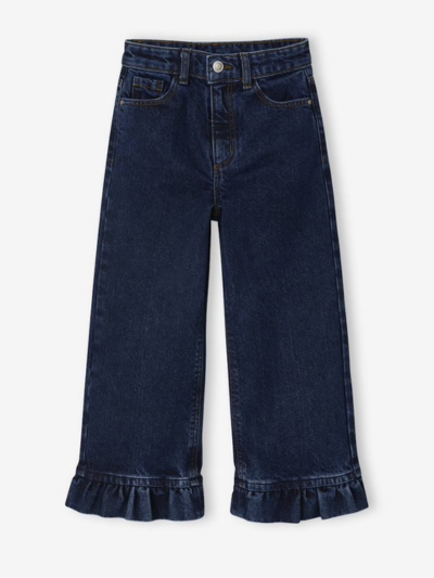 Weite Jeans mit Rüschen, Mädchen - dunkel blau